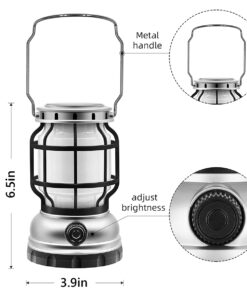 GloboStar® 69931 Αυτόνομο Ηλιακό Επαναφορτιζόμενο Φανάρι Camping LED 5W με Εναλλαγή Χρωμάτων Flame Effect & Επαναφορτιζόμενη Μπαταρία 18650 1200mAh Li-ion – Power Bank – Αδιάβροχο IP54 – Dimmable – Μαύρο Ασημί – Flame Effect 1800K – Ψυχρό Λευκό 6000K Φ10.
