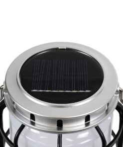 GloboStar® 69931 Αυτόνομο Ηλιακό Επαναφορτιζόμενο Φανάρι Camping LED 5W με Εναλλαγή Χρωμάτων Flame Effect & Επαναφορτιζόμενη Μπαταρία 18650 1200mAh Li-ion – Power Bank – Αδιάβροχο IP54 – Dimmable – Μαύρο Ασημί – Flame Effect 1800K – Ψυχρό Λευκό 6000K Φ10.