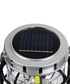 GloboStar® 69932 Αυτόνομο Ηλιακό Επαναφορτιζόμενο Φανάρι Camping LED 5W με Επαναφορτιζόμενη Μπαταρία 18650 1200mAh Li-ion – Power Bank – Αδιάβροχο IP54 – Dimmable – Μαύρο Ασημί – Ψυχρό Λευκό 6000K Φ10.2 x Υ16cm