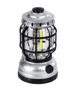 GloboStar® 69933 Αυτόνομο Επαναφορτιζόμενο Φανάρι Camping LED 5W με Επαναφορτιζόμενη Μπαταρία 18650 1200mAh Li-ion – Power Bank – Αδιάβροχο IP54 – Dimmable – Μαύρο Ασημί – Ψυχρό Λευκό 6000K Φ10.2 x Υ18cm