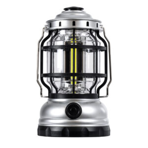 GloboStar® 69933 Αυτόνομο Επαναφορτιζόμενο Φανάρι Camping LED 5W με Επαναφορτιζόμενη Μπαταρία 18650 1200mAh Li-ion – Power Bank – Αδιάβροχο IP54 – Dimmable – Μαύρο Ασημί – Ψυχρό Λευκό 6000K Φ10.2 x Υ18cm