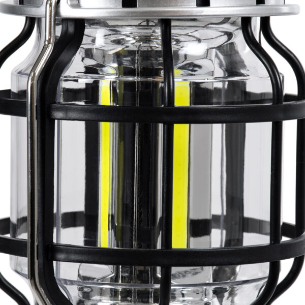 GloboStar® 69933 Αυτόνομο Επαναφορτιζόμενο Φανάρι Camping LED 5W με Επαναφορτιζόμενη Μπαταρία 18650 1200mAh Li-ion – Power Bank – Αδιάβροχο IP54 – Dimmable – Μαύρο Ασημί – Ψυχρό Λευκό 6000K Φ10.2 x Υ18cm