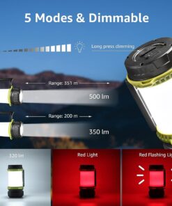 GloboStar® 69936 Φορητός Φακός Χειρός Κάμπινγκ LED Osram 10W με Επαναφορτιζόμενη Μπαταρία 2600mAh & Καλώδιο Φόρτισης USB – CCT – Θερμό Λευκό 2700K – Φυσικό Λευκό 4500K – Ψυχρό Λευκό 6000K & Κόκκινο – Φ10 x Υ17cm