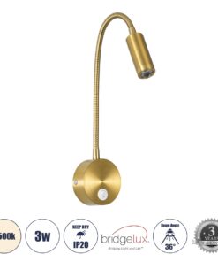 GloboStar® GOOSE 60880 Μοντέρνο Φωτιστικό Τοίχου – Απλίκα Ξενοδοχείου Bed Side LED 3W 300lm 36° AC 220-240V – Reading Light – Μ6.5 x Π15 x Υ24.5cm – Φυσικό Λευκό 4500K – Χρυσό Βούρτσας