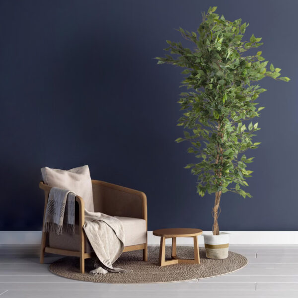 GloboStar® Artificial Garden ITHAKI 20323 Διακοσμητικό Πλεκτό Καλάθι – Κασπώ Γλάστρα – Flower Pot Καφέ με Λευκό Φ20cm x Υ20cm