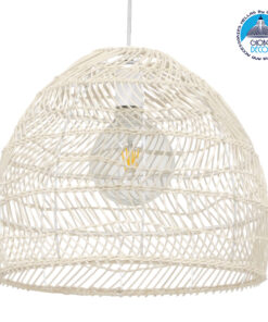 GloboStar® MALIBU 00968 Vintage Κρεμαστό Φωτιστικό Οροφής Μονόφωτο 1 x E27 Λευκό Ξύλινο Bamboo Φ40 x Y35cm
