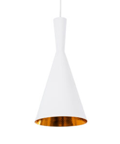 GloboStar® SHANGHAI WHITE 01026-C Μοντέρνο Κρεμαστό Φωτιστικό Οροφής Μονόφωτο 1 x E27 Λευκό Μεταλλικό Καμπάνα Φ19 x Υ38cm