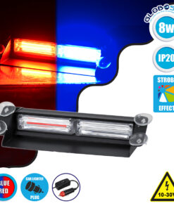 GloboStar® 85117 PRO Series Μπάρα Σήμανσης με Βεντούζες για Παρμπρίζ Οχήματος Αστυνομίας για Αυτοκίνητα & Φορτηγά 13 Προγραμμάτων Φωτισμού LED CREE CXB COB 18W DC 10-30V IP20 Κόκκινο & Μπλε