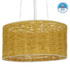 GloboStar® MADAGASKAR 01630 Vintage Κρεμαστό Φωτιστικό Οροφής Τρίφωτο 3 x E27 Καφέ Ξύλινο Rattan Φ40 x Υ22cm