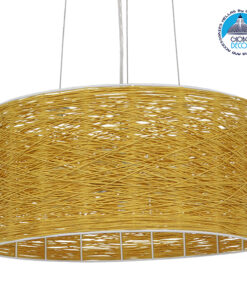 GloboStar® MADAGASKAR 01630 Vintage Κρεμαστό Φωτιστικό Οροφής Τρίφωτο 3 x E27 Καφέ Ξύλινο Rattan Φ40 x Υ22cm