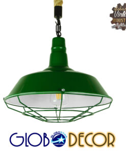 GloboStar® ELEDA 01408 Vintage Industrial Κρεμαστό Φωτιστικό Οροφής Μονόφωτο 1 x E27 Πράσινο Λευκό Μεταλλικό Καμπάνα Πλέγμα με Μπεζ Σχοινί Φ36 x Υ31cm