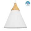 GloboStar® SHADE TEXTILE 01577 Μοντέρνο Κρεμαστό Φωτιστικό Οροφής Μονόφωτο 1 x E27 Λευκό Υφασμάτινο με Ξύλο Καμπάνα Φ25 x 30cm