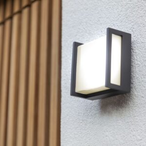 Lutec Qubo Square Φωτιστικό Τοίχου Εξωτερικού Χώρου Σκούρο Γκρι LED 650lm 3000K IP54 – 5195401118