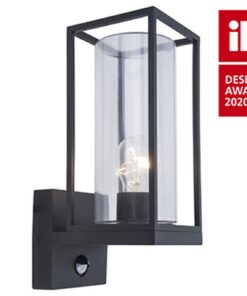 Lutec Flair Φωτιστικό Τοίχου Εξωτερικού Χώρου Με Ανιχνευτή Κίνησης Μαύρο E27 IP44 – 5288802012