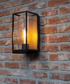 Lutec Flair Επιτοίχιο Φωτιστικό Φαναράκι Εξωτερικού Χώρου E27 Wood Effect Μαύρο ΙP44 – 5288814012