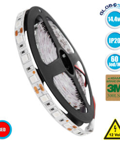 GloboStar® 70024 Ταινία LED SMD 5050 5m 14.4W/m 60LED/m 1454lm/m 120° DC 12V IP20 Κόκκινο – 5 Χρόνια Εγγύηση