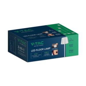LED Επαναφορτιζόμενο Φωτιστικό Δαπέδου/Τραπεζιού Λευκό με Ρύθμιση Ύψους  4W V-TAC IP54 Θερμό Λευκό 3000K – 7007