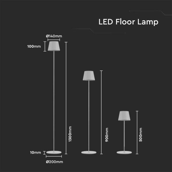 LED Επαναφορτιζόμενο Φωτιστικό Δαπέδου/Τραπεζιού Λευκό με Ρύθμιση Ύψους  4W V-TAC IP54 Θερμό Λευκό 3000K – 7007