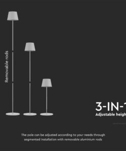 LED Επαναφορτιζόμενο Φωτιστικό Δαπέδου/Τραπεζιού Λευκό με Ρύθμιση Ύψους 4W V-TAC IP54 Θερμό Λευκό 3000K – 7007