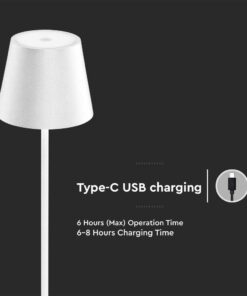 LED Επαναφορτιζόμενο Φωτιστικό Δαπέδου/Τραπεζιού Λευκό με Ρύθμιση Ύψους 4W V-TAC IP54 Θερμό Λευκό 3000K – 7007