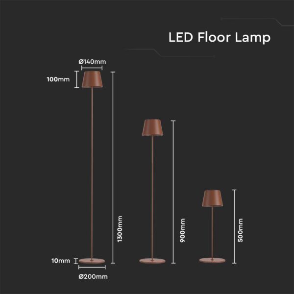 LED Επαναφορτιζόμενο Φωτιστικό Δαπέδου/Τραπεζιού Corten με Ρύθμιση Ύψους  4W V-TAC IP54 Θερμό Λευκό 3000K – 7008
