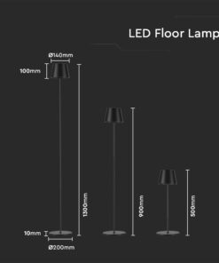 LED Επαναφορτιζόμενο Φωτιστικό Δαπέδου/Τραπεζιού Μαύρο με Ρύθμιση Ύψους 4W V-TAC IP54 Θερμό Λευκό 3000K – 7009