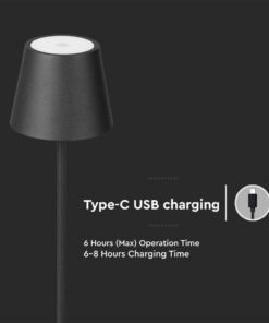 LED Επαναφορτιζόμενο Φωτιστικό Δαπέδου/Τραπεζιού Μαύρο με Ρύθμιση Ύψους 4W V-TAC IP54 Θερμό Λευκό 3000K – 7009