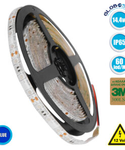 GloboStar® 70126 Ταινία LED SMD 5050 5m 14.4W/m 60LED/m 1454lm/m 120° DC 12V Αδιάβροχη IP65 Μπλε – 5 Χρόνια Εγγύηση