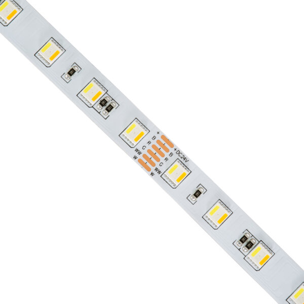 GloboStar® 70263 Ταινία LED SMD 5050 RGBW + WW 5in1 5m 24W/m 60LED/m 120° DC 24V IP20 2400lm/m Πολύχρωμη RGB – Ψυχρό Λευκό 6000K – Φυσικό Λευκό 4500K – Θερμό Λευκό 2700K – 5 Χρόνια Εγγύηση