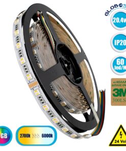 GloboStar® 70265 Ταινία LED SMD 5050 RGBW + WW 5in1 5m 20.4W/m 60LED/m 120° DC 24V IP20 1150lm/m Ψυχρό Λευκό 6000K & 1050lm/m Θερμό Λευκό 3000K & 900lm/m RGB