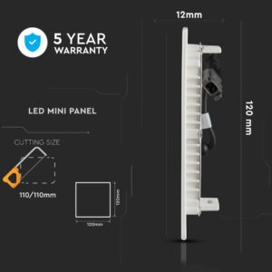 LED Panel Τετράγωνο Χωνευτό Λευκό 6W V-TAC PRO Samsung Chip 120° 420lm 12×12 Θερμό Λευκό 3000K – 703