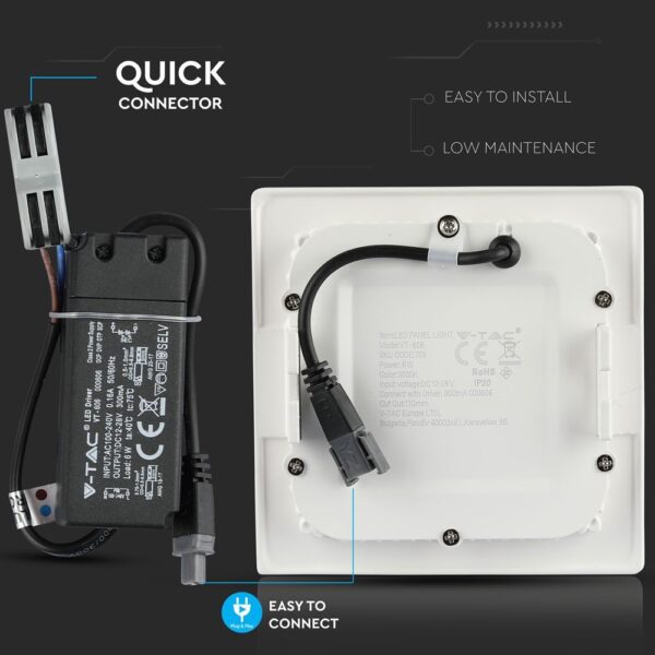 LED Panel Τετράγωνο Χωνευτό Λευκό 6W V-TAC PRO Samsung Chip 120° 420lm 12×12 Θερμό Λευκό 3000K – 703