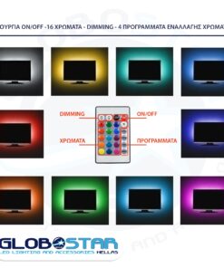 GloboStar® 70406 Σετ Ταινία TV Kit LED RGB SMD 5050 2m (4x50CM) 14.4W/2m 60LED/2m 1454lm/2m 120° USB DC 5V Οπίσθιου Κρυφού Φωτισμού για Τηλεόραση με Ασύρματο Τηλεχειριστήριο Αδιάβροχο IP65 RGB