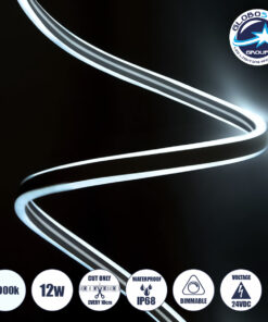 GloboStar® 70480 DOUBLE-SIDED 120°+120° Degree Neon Flex Epistar LED SMD 2835 1m 12W/m 120LED/m 1320lm/m 120°+120° DC 24V Αδιάβροχη IP68 Ψυχρό Λευκό 6000K Dimmable