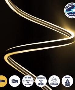 GloboStar® 70482 DOUBLE-SIDED 120°+120° Degree Neon Flex Epistar LED SMD 2835 1m 12W/m 120LED/m 1248lm/m 120°+120° DC 24V Αδιάβροχη IP68 Θερμό Λευκό 3000K Dimmable