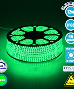 GloboStar® 70505 Slim Ταινία Μονής Σειράς Epistar LED SMD 2835 1m 12W/m 96LED/m 1572lm/m 120° DC 230V Αδιάβροχη IP68 Πράσινο Dimmable