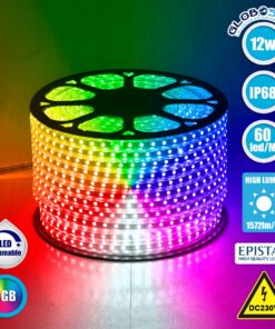 GloboStar® 70507 Slim Ταινία Μονής Σειράς Epistar LED SMD 5050 1m 12W/m 60LED/m 1572lm/m 120° DC 230V Αδιάβροχη IP68 RGB Dimmable