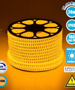 GloboStar® 70513 Wide Ταινία Διπλής Σειράς Epistar LED SMD 2835 1m 24W/m 180LED/m 3144lm/m 120° DC 230V Αδιάβροχη IP68 Ultra Θερμό Λευκό 2200K Dimmable