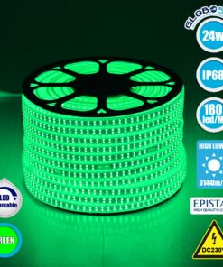 GloboStar® 70515 Wide Ταινία Διπλής Σειράς Epistar LED SMD 2835 1m 24W/m 180LED/m 3144lm/m 120° DC 230V Αδιάβροχη IP68 Πράσινο Dimmable