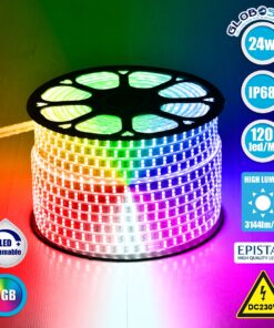 GloboStar® 70517 Wide Ταινία Διπλής Σειράς Epistar LED SMD 5050 1m 24W/m 120LED/m 3144lm/m 120° DC 230V Αδιάβροχη IP68 RGB Dimmable