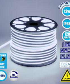 GloboStar® 70560 OVALE 120° Degree Neon Flex Epistar LED SMD 2835 1m 12W/m 120LED/m 1320lm/m 120° DC 24V Αδιάβροχη IP68 Ψυχρό Λευκό 6000K Dimmable