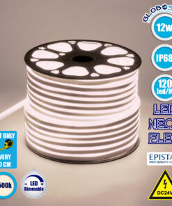 GloboStar® 70561 OVALE 120° Degree Neon Flex Epistar LED SMD 2835 1m 12W/m 120LED/m 1284lm/m 120° DC 24V Αδιάβροχη IP68 Φυσικό Λευκό 4500K Dimmable