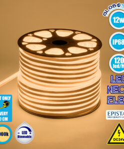 GloboStar® 70562 OVALE 120° Degree Neon Flex Epistar LED SMD 2835 1m 12W/m 120LED/m 1248lm/m 120° DC 24V Αδιάβροχη IP68 Θερμό Λευκό 3000K Dimmable
