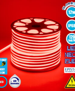 GloboStar® 70563 OVALE 120° Degree Neon Flex Epistar LED SMD 2835 1m 12W/m 120LED/m 1212lm/m 120° DC 24V Αδιάβροχη IP68 Κόκκινο Dimmable