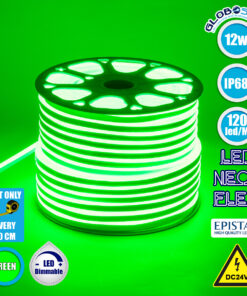 GloboStar® 70564 OVALE 120° Degree Neon Flex Epistar LED SMD 2835 1m 12W/m 120LED/m 1212lm/m 120° DC 24V Αδιάβροχη IP68 Πράσινο Dimmable
