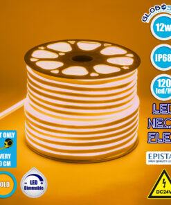 GloboStar® 70566 OVALE 120° Degree Neon Flex Epistar LED SMD 2835 1m 12W/m 120LED/m 1212lm/m 120° DC 24V Αδιάβροχη IP68 Gold – Ultra Θερμό 2200K Dimmable