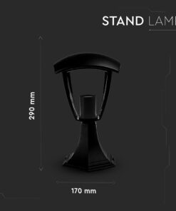Μαύρο φωτιστικό σταντ, ύψους 290mm και πλάτους 170mm, με μοντέρνο σχεδιασμό.