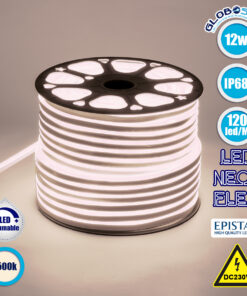 GloboStar® 70571 OVALE 120° Degree Neon Flex Epistar LED SMD 2835 1m 12W/m 120LED/m 1284lm/m 120° DC 230V Αδιάβροχη IP68 Φυσικό Λευκό 4500K Dimmable