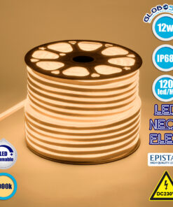 GloboStar® 70572 OVALE 120° Degree Neon Flex Epistar LED SMD 2835 1m 12W/m 120LED/m 1248lm/m 120° DC 230V Αδιάβροχη IP68 Θερμό Λευκό 3000K Dimmable