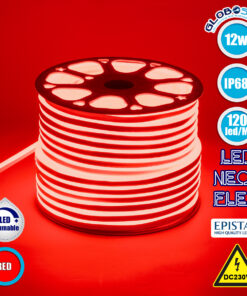 GloboStar® 70573 OVALE 120° Degree Neon Flex Epistar LED SMD 2835 1m 12W/m 120LED/m 1212lm/m 120° DC 230V Αδιάβροχη IP68 Κόκκινο Dimmable
